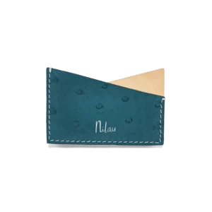 Porte-cartes en cuir d'autruche coloré vert émeraude