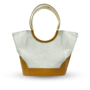 grand cabas en cuir et lin